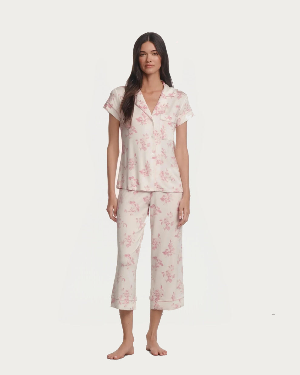 Eberjey Gisele Printed TENCEL™ Modal Short Sleeve Cropped PJ Set - Room Service